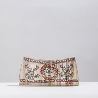 Beige - Madhubani Handpainted Tussar Silk Clutch