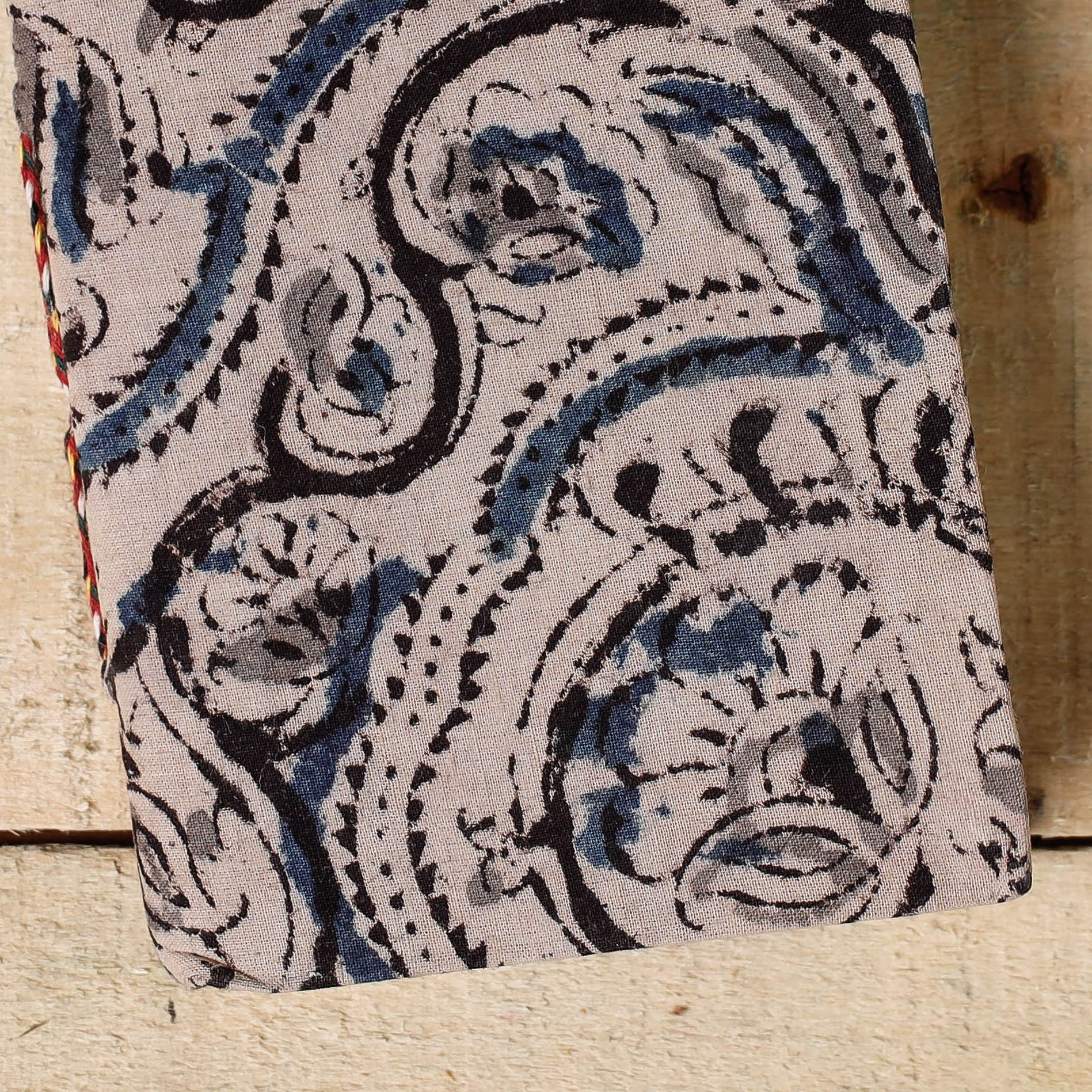 Beige - Kalamkari Fabric Cover Handmade Paper Notebook (5 x 3 in)