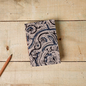 Beige - Kalamkari Fabric Cover Handmade Paper Notebook (5 x 3 in)