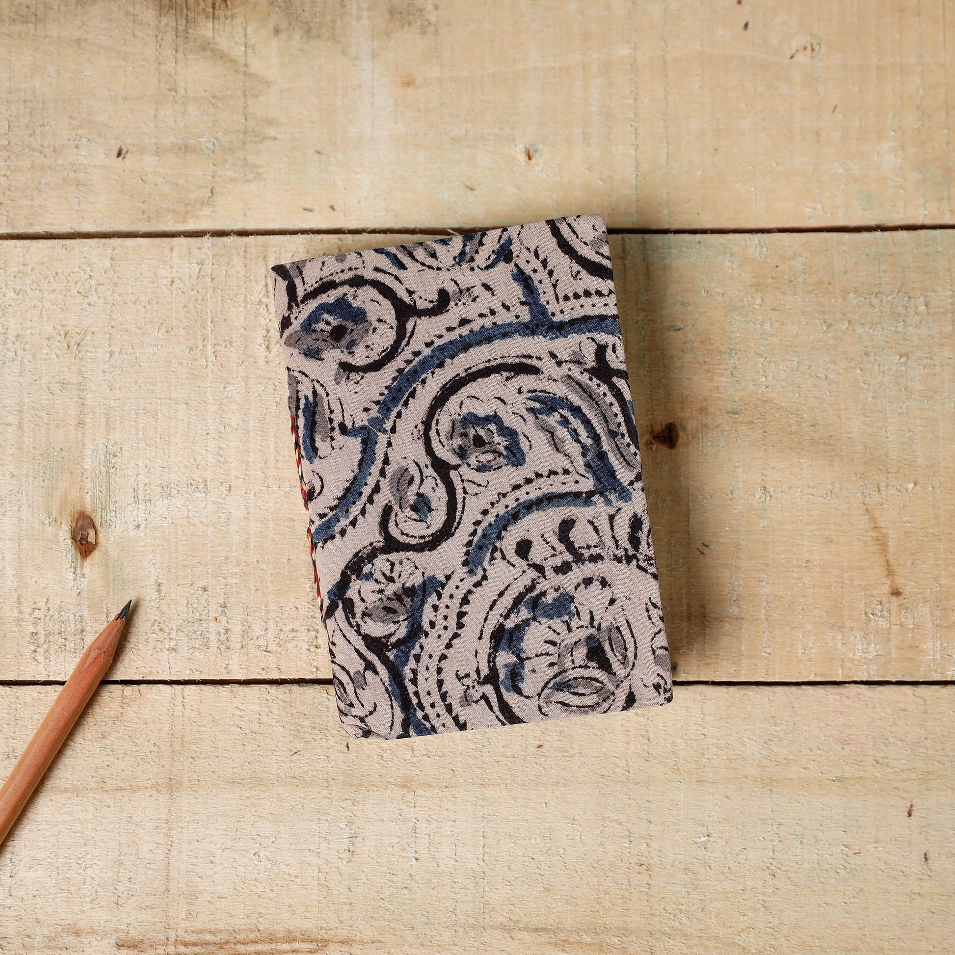 Beige - Kalamkari Fabric Cover Handmade Paper Notebook (5 x 3 in)