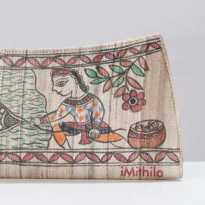 Beige - Madhubani Handpainted Tussar Silk Clutch