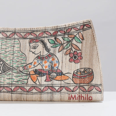 Beige - Madhubani Handpainted Tussar Silk Clutch