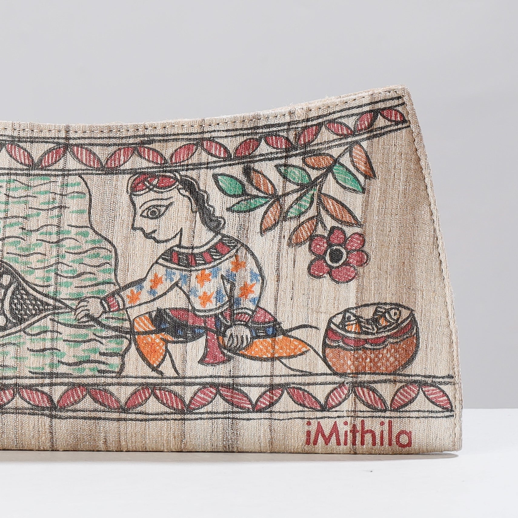 Beige - Madhubani Handpainted Tussar Silk Clutch