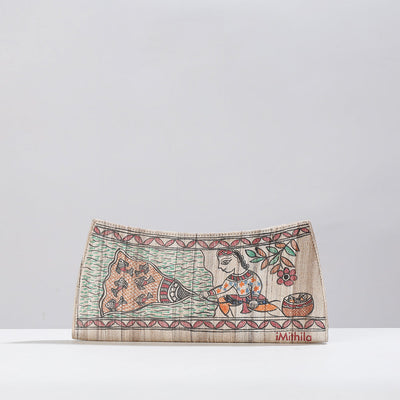 Beige - Madhubani Handpainted Tussar Silk Clutch