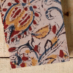 Beige - Kalamkari Fabric Cover Handmade Paper Notebook (5 x 3 in)