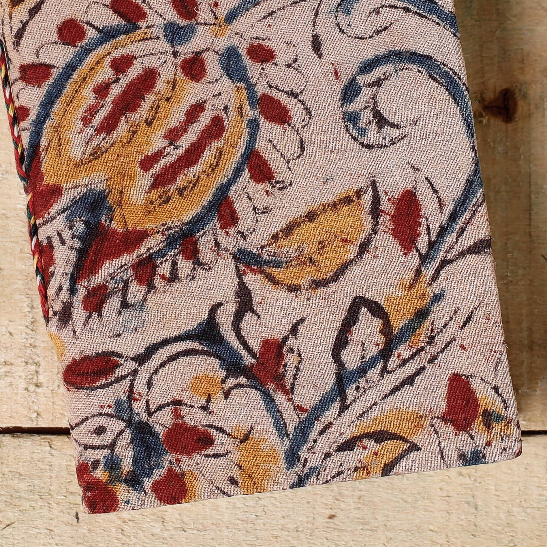 Beige - Kalamkari Fabric Cover Handmade Paper Notebook (5 x 3 in)