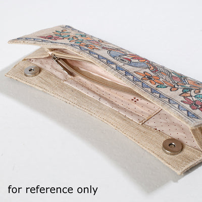 Beige - Madhubani Handpainted Tussar Silk Clutch