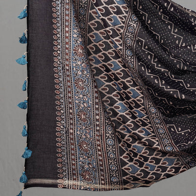 Beige - 3pc Ajrakh Block Printed Cotton Suit Material Set