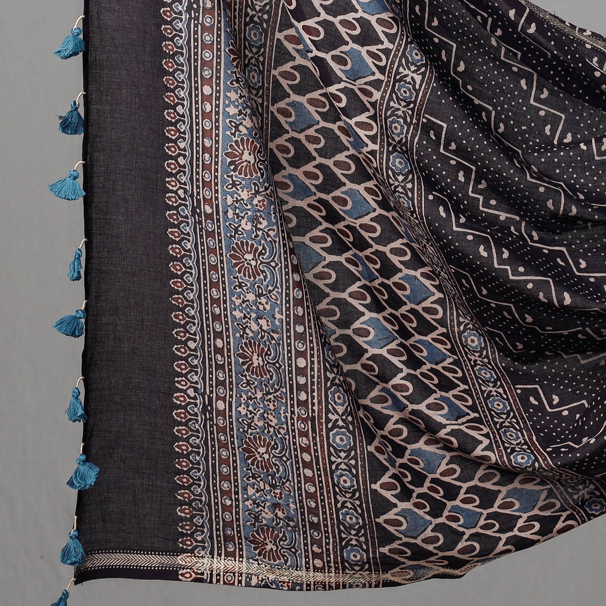 Beige - 3pc Ajrakh Block Printed Cotton Suit Material Set