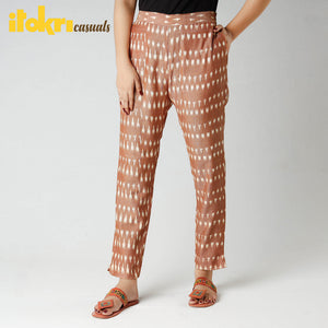 Brown - Pochampally Ikat Cotton Tapered Casual Pant for Women