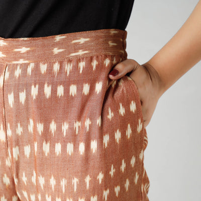 Brown - Pochampally Ikat Cotton Tapered Casual Pant for Women