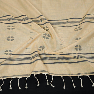 Beige - Burdwan Jamdani Buti Handloom Cotton Stole with Tassels