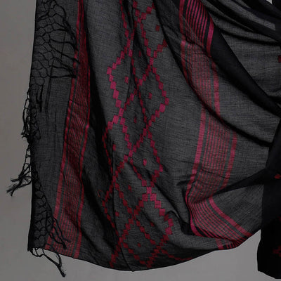 Black - 2pc Phulia Jamdani Weave Handloom Cotton Suit Material Set