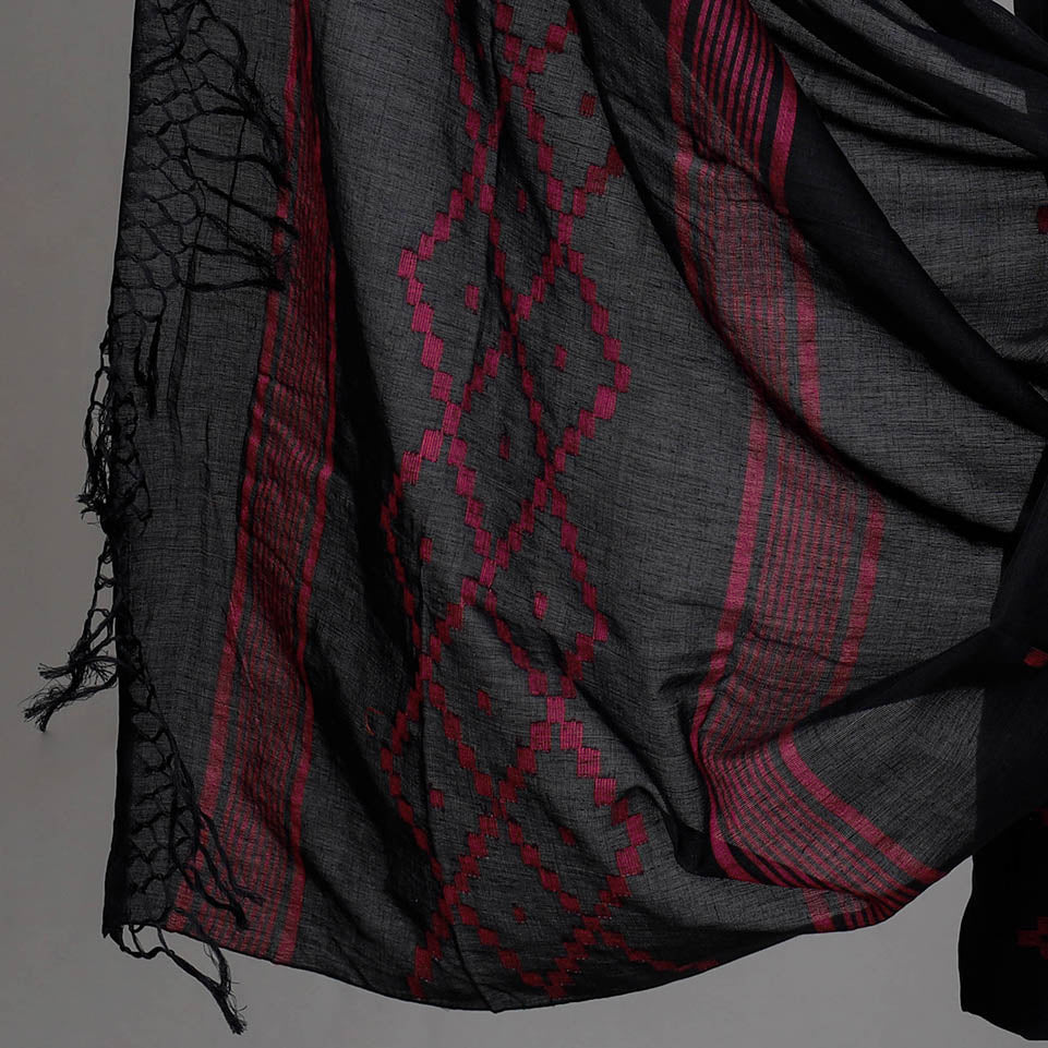 Black - 2pc Phulia Jamdani Weave Handloom Cotton Suit Material Set