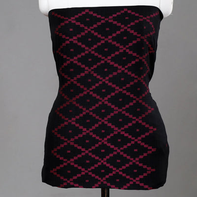 Black - 2pc Phulia Jamdani Weave Handloom Cotton Suit Material Set