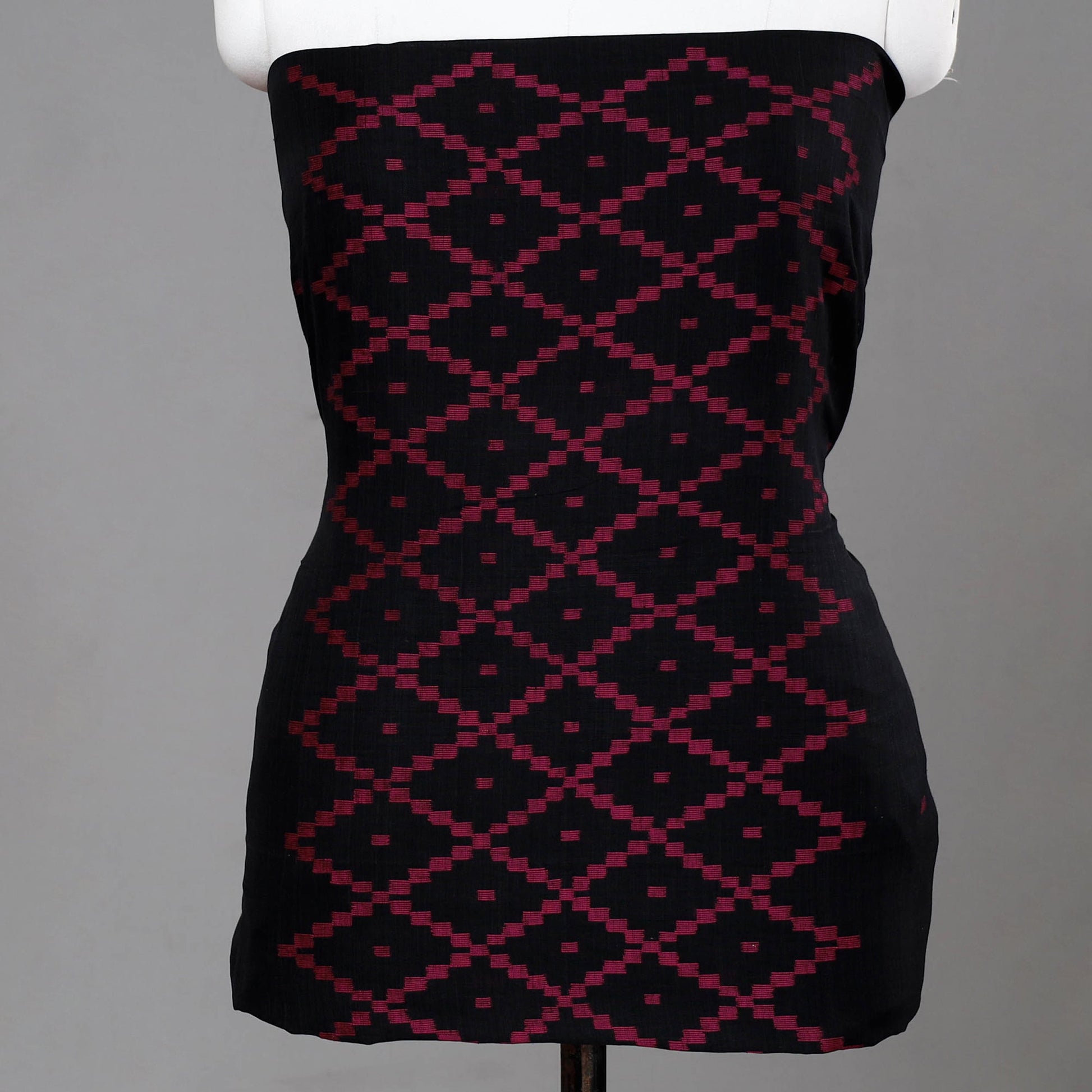 Black - 2pc Phulia Jamdani Weave Handloom Cotton Suit Material Set