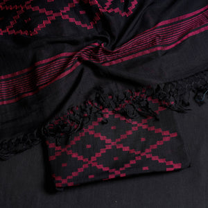 Black - 2pc Phulia Jamdani Weave Handloom Cotton Suit Material Set