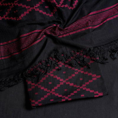 Black - 2pc Phulia Jamdani Weave Handloom Cotton Suit Material Set