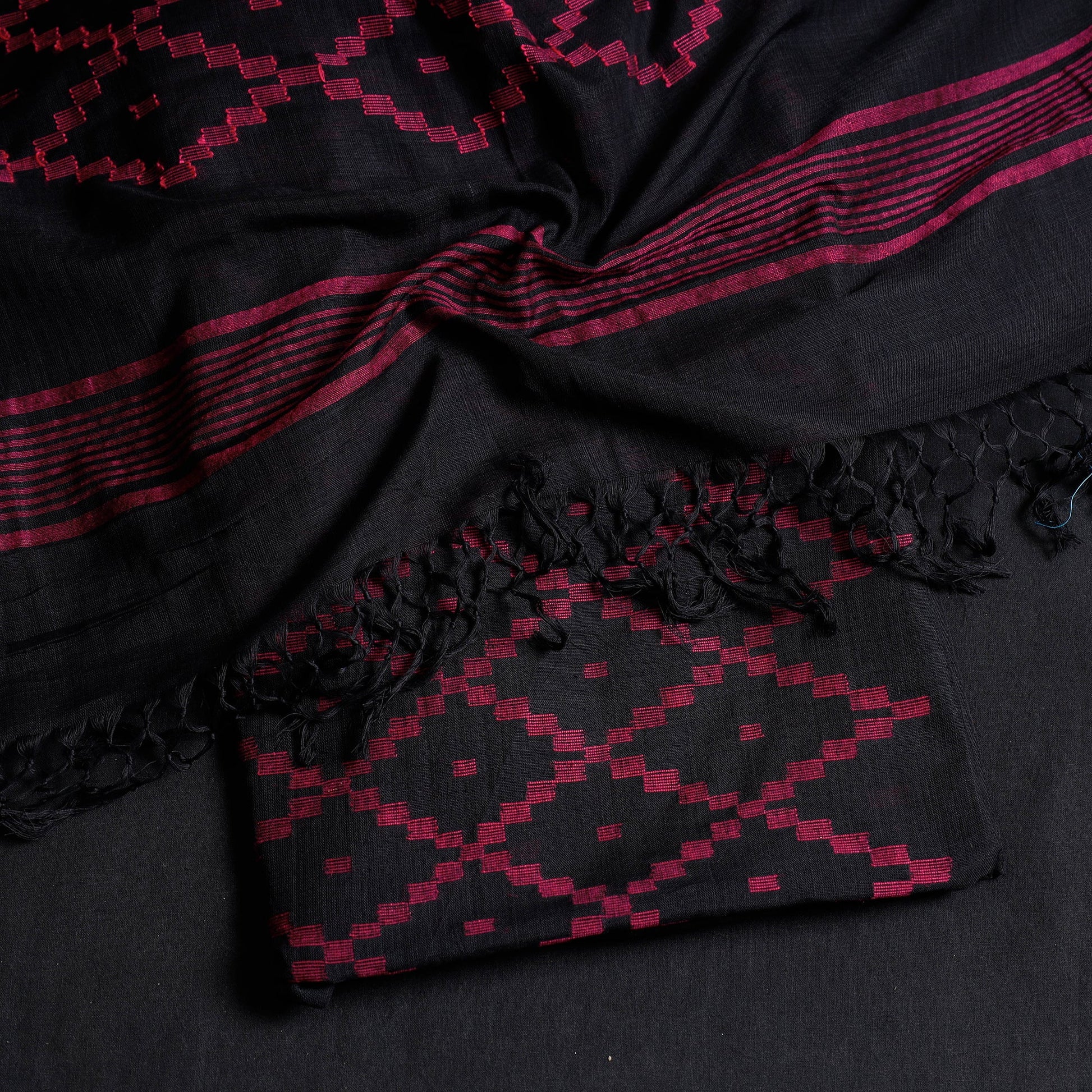 Black - 2pc Phulia Jamdani Weave Handloom Cotton Suit Material Set