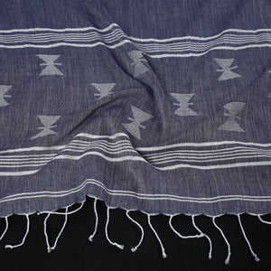Blue - Burdwan Jamdani Buti Handloom Cotton Stole with Tassels