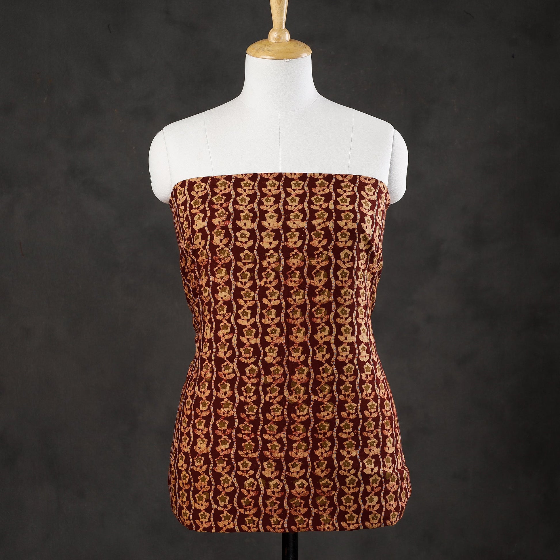 Brown - Hand Batik Printed Cotton Tagai Work Kurta Material