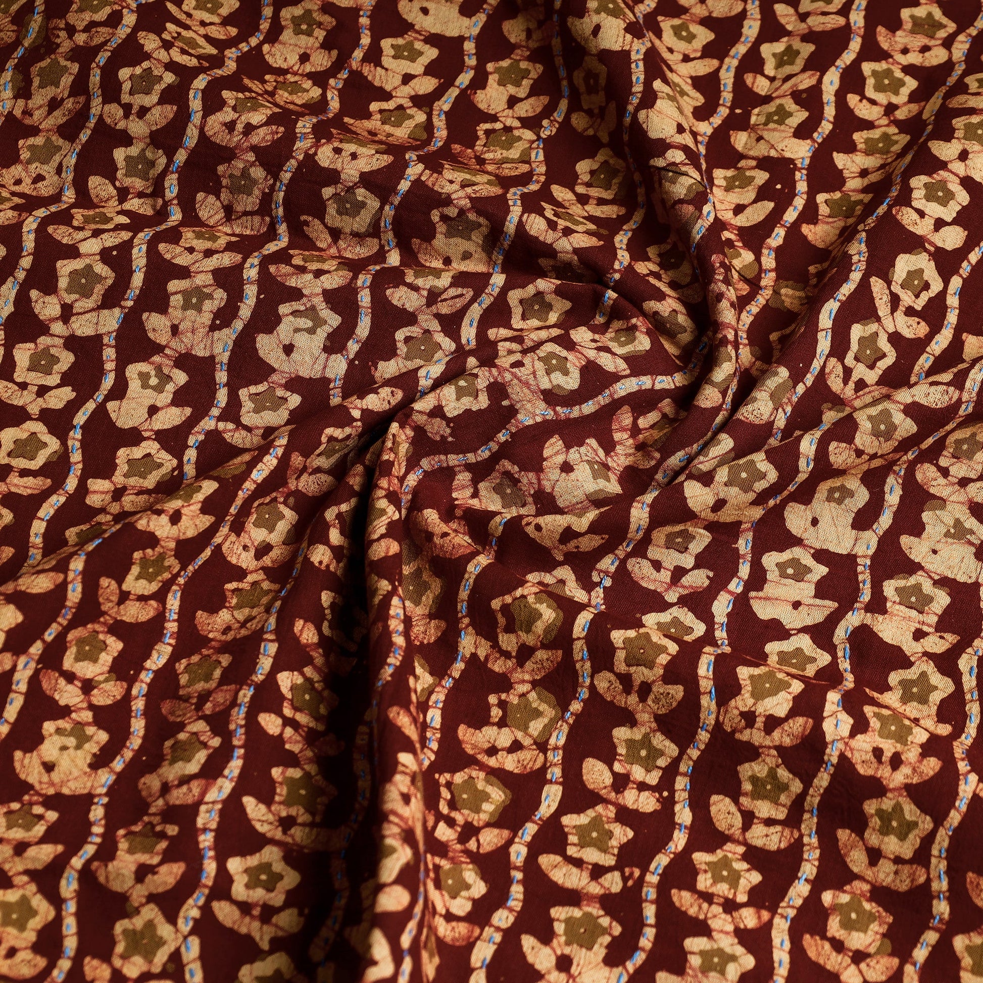 Brown - Hand Batik Printed Cotton Tagai Work Kurta Material