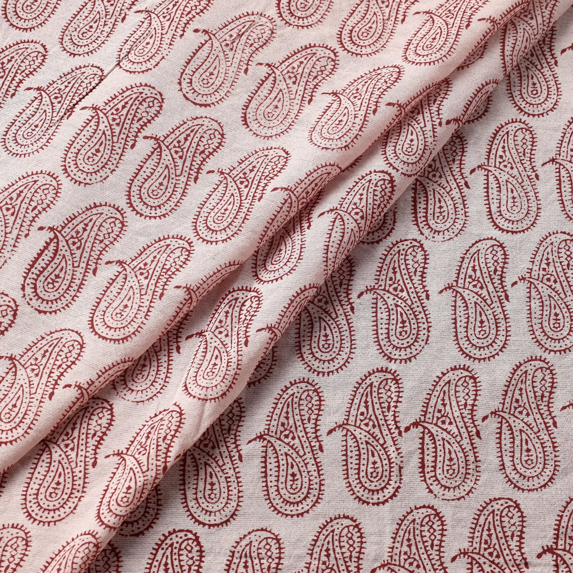Beige - Chanderi Silk Handloom Bagh Block Print Fabric