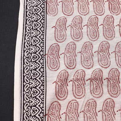 Beige - Chanderi Silk Handloom Bagh Block Print Fabric