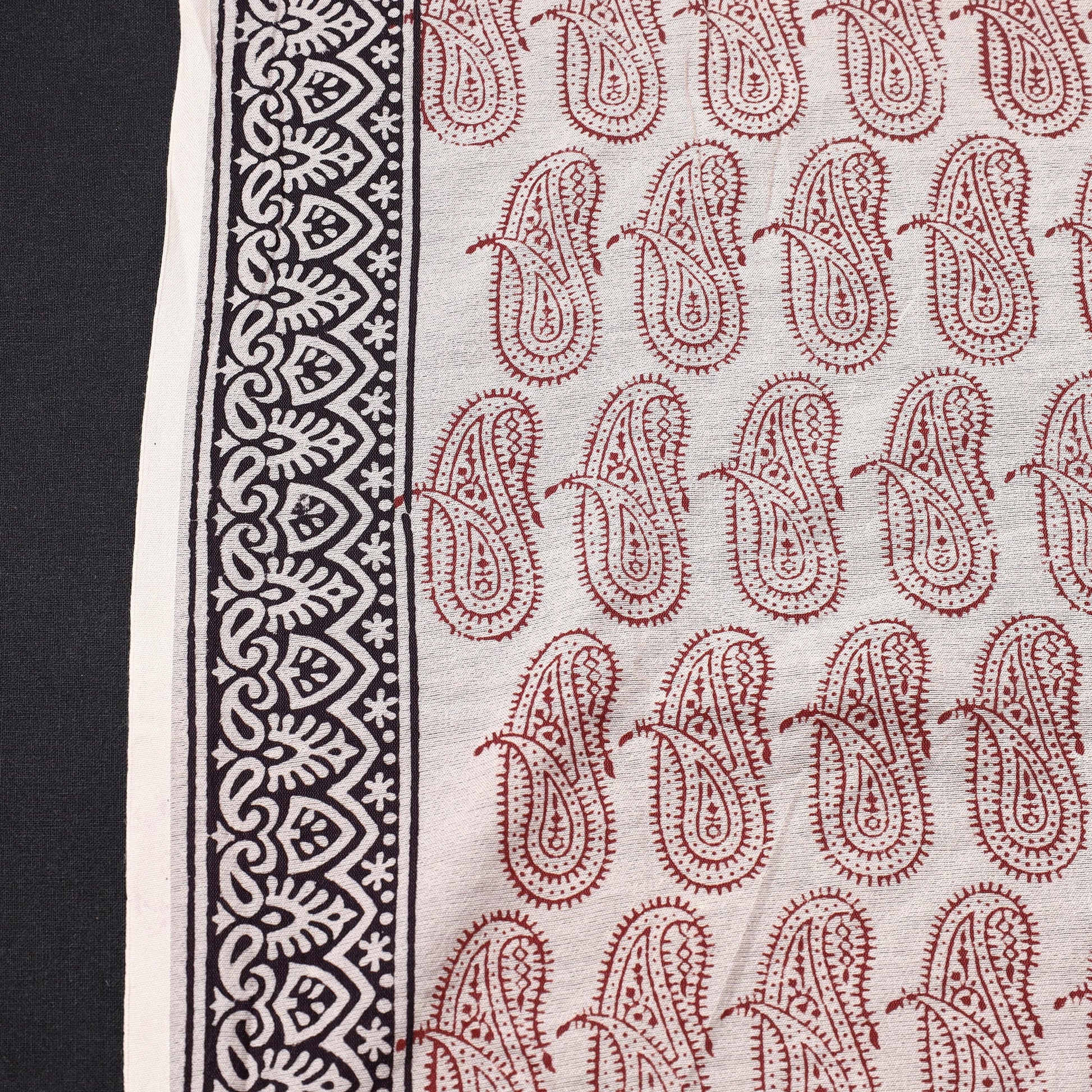 Beige - Chanderi Silk Handloom Bagh Block Print Fabric