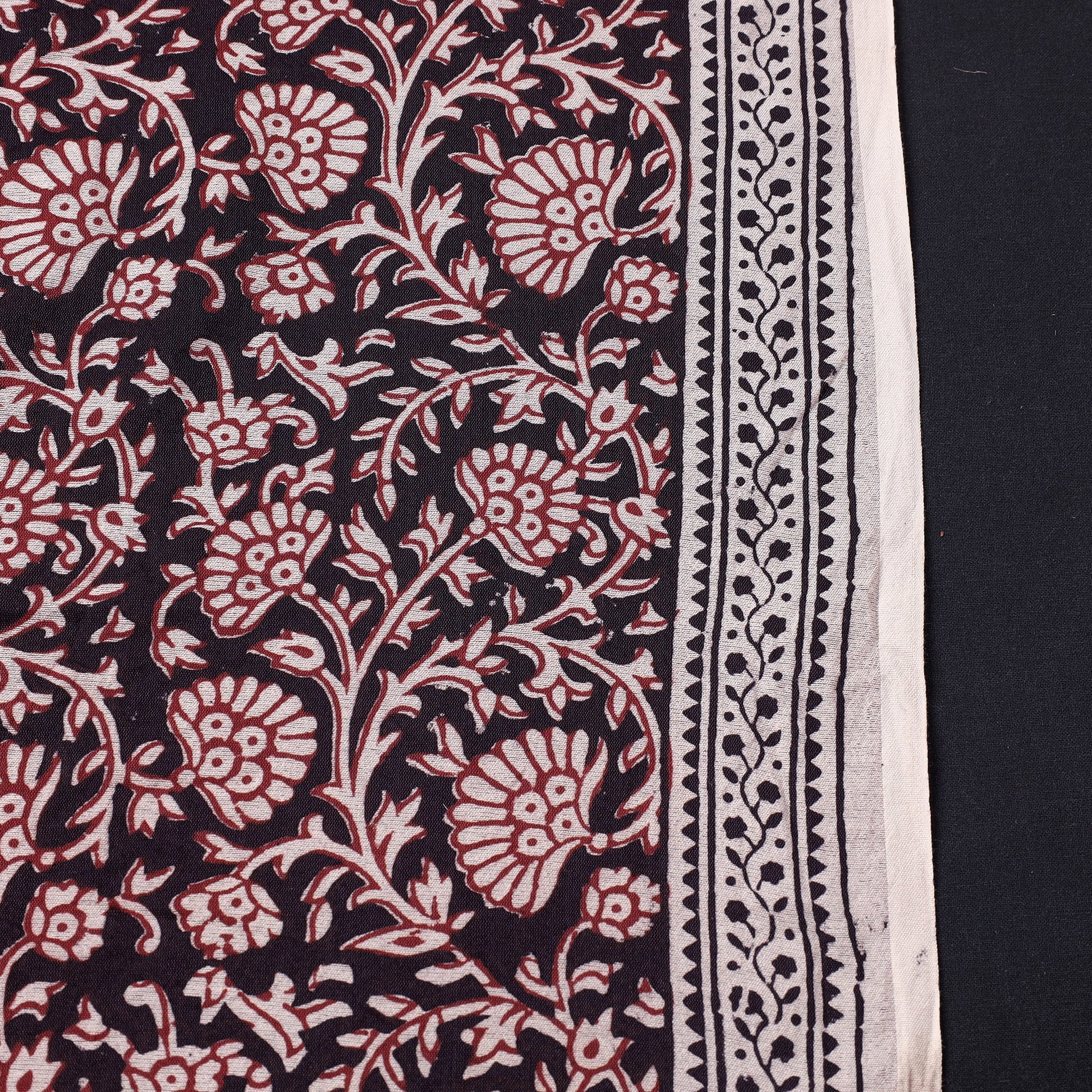 Black - Chanderi Silk Handloom Bagh Block Print Fabric