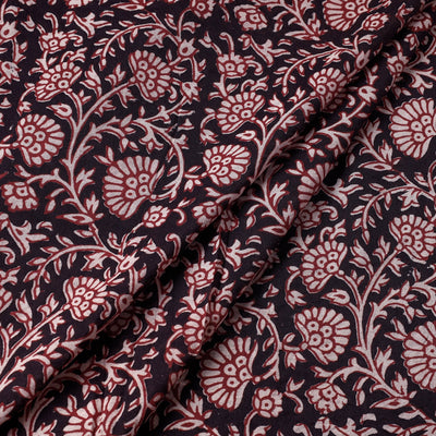 Black - Chanderi Silk Handloom Bagh Block Print Fabric