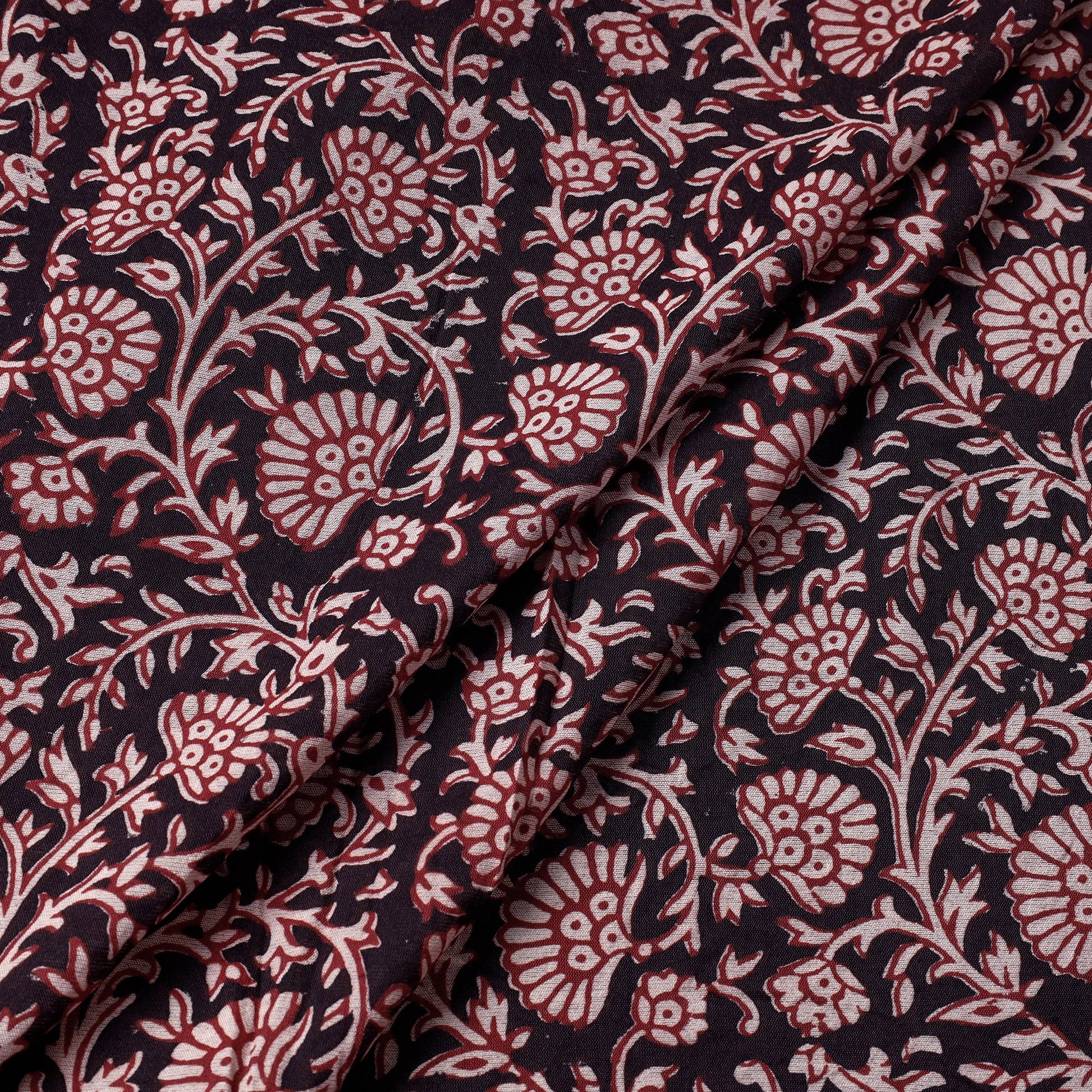 Black - Chanderi Silk Handloom Bagh Block Print Fabric