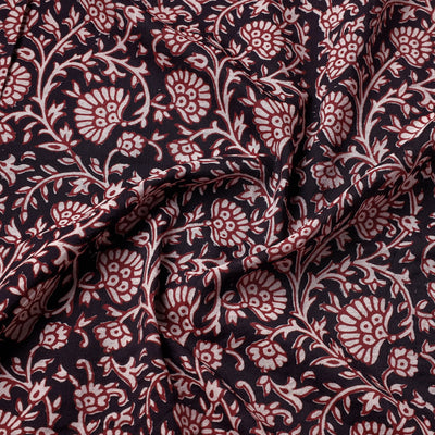 Black - Chanderi Silk Handloom Bagh Block Print Fabric
