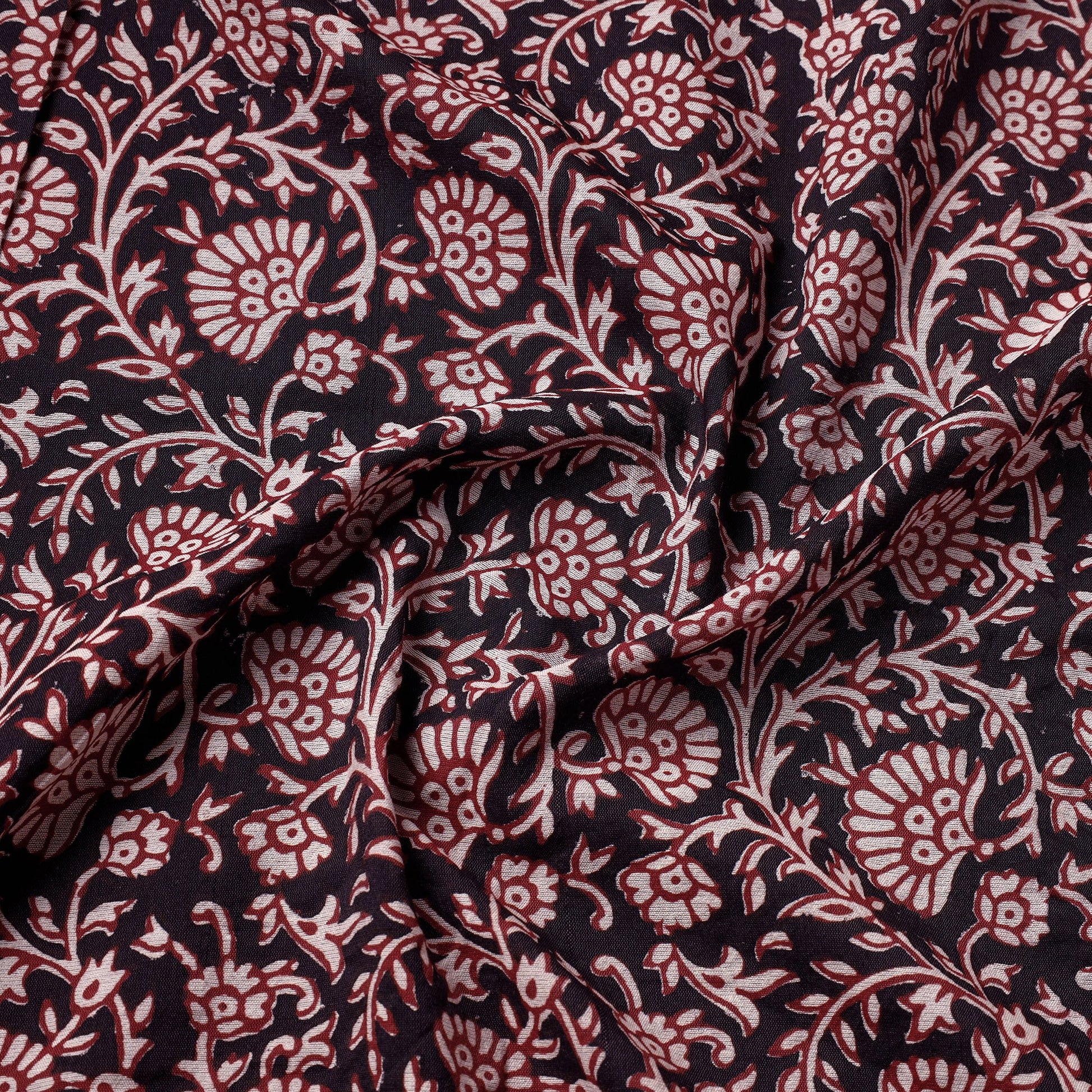 Black - Chanderi Silk Handloom Bagh Block Print Fabric