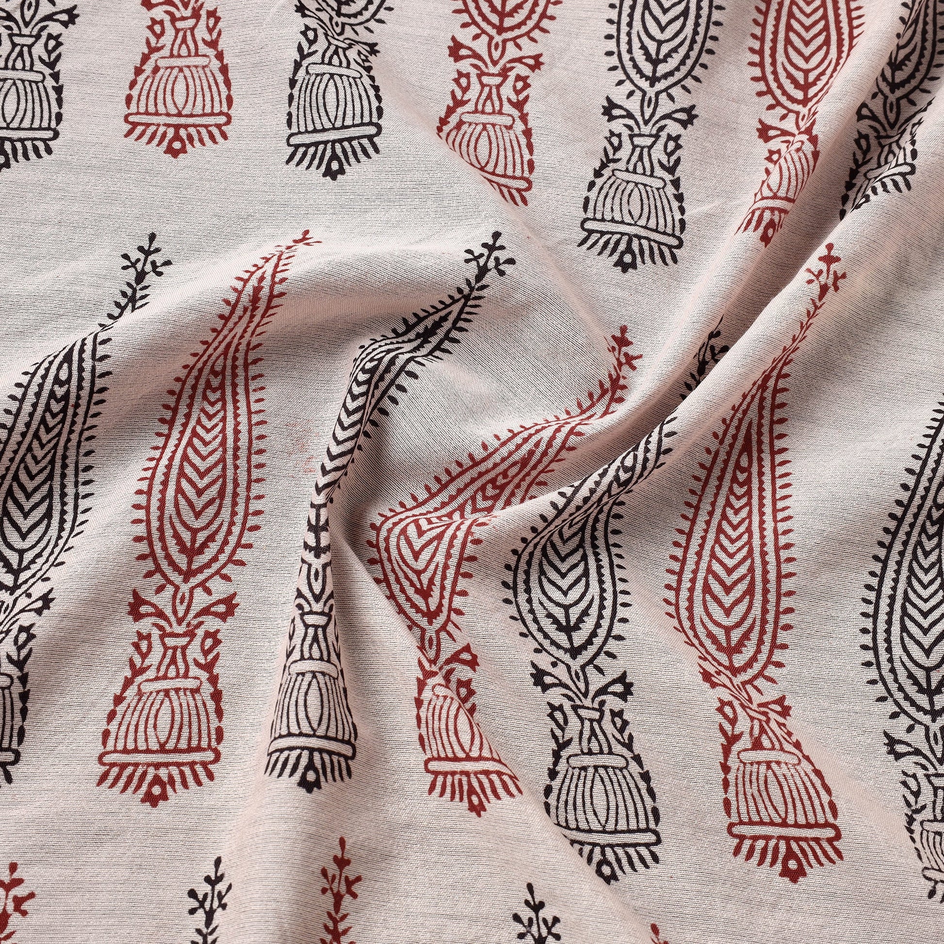 Beige - Bagh Hand Block Printed Chanderi Silk Handloom Fabric