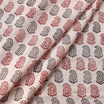 Beige - Chanderi Silk Handloom Bagh Block Print Fabric