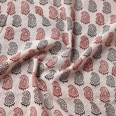 Beige - Chanderi Silk Handloom Bagh Block Print Fabric