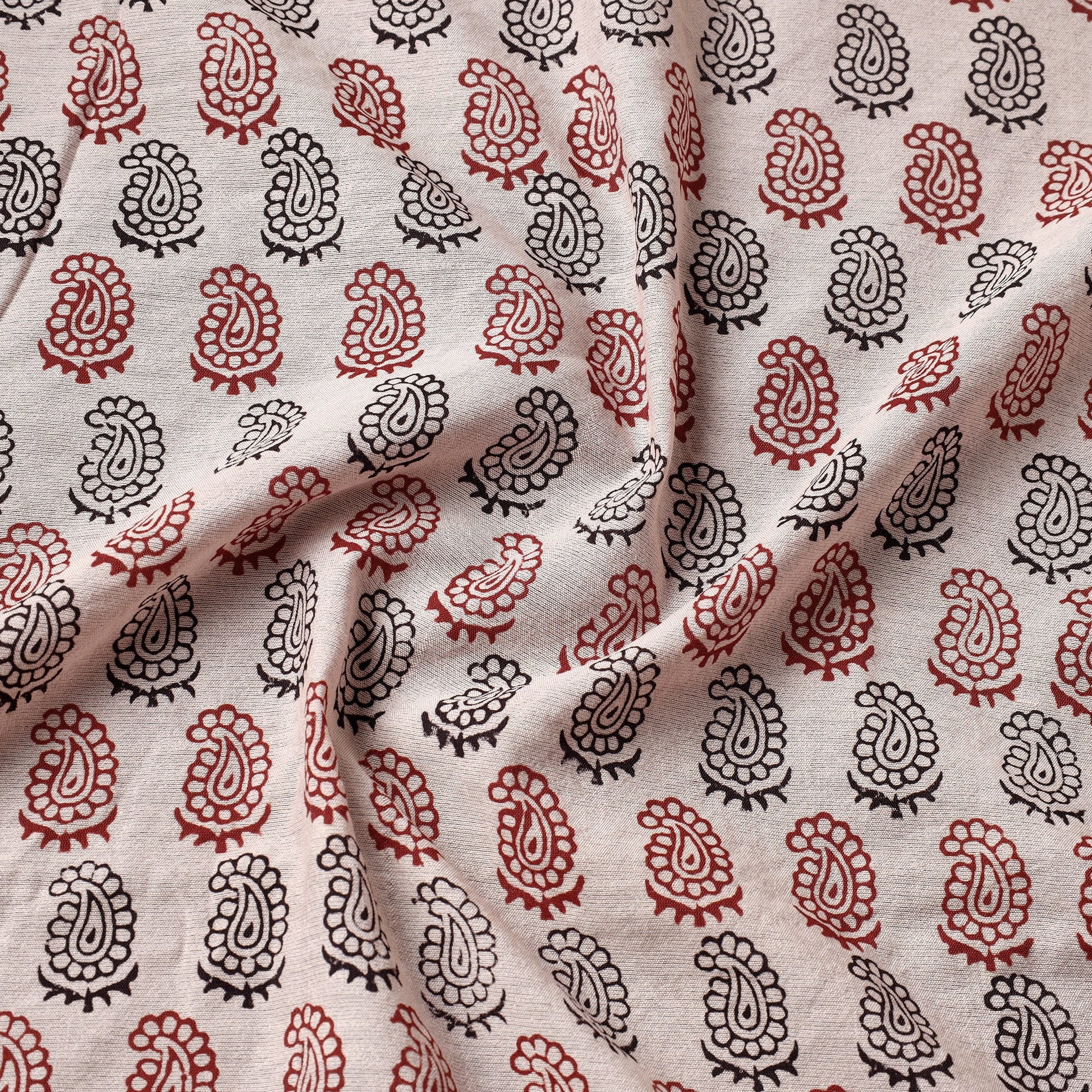 Beige - Chanderi Silk Handloom Bagh Block Print Fabric