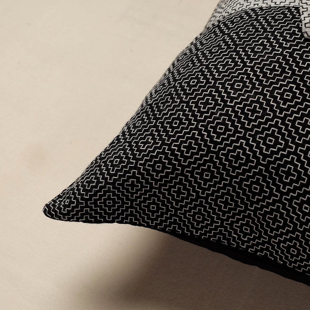Black - Jacquard Cotton Fabric Cushion Cover (16 x 16 in)