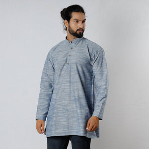 Grey - Handloom Cotton Men Short Kurta