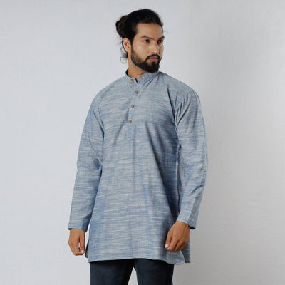 Grey - Handloom Cotton Men Short Kurta