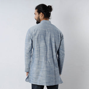 Grey - Handloom Cotton Men Short Kurta