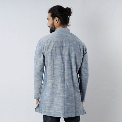 Grey - Handloom Cotton Men Short Kurta