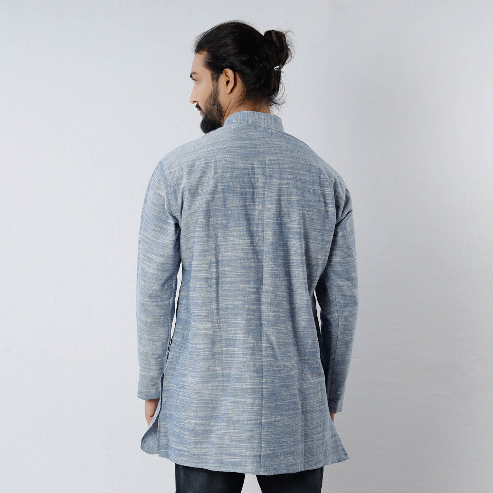Grey - Handloom Cotton Men Short Kurta
