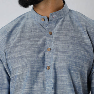Grey - Handloom Cotton Men Short Kurta