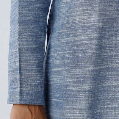 Grey - Handloom Cotton Men Short Kurta