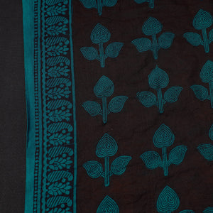 Black - Chanderi Silk Handloom Bagh Block Print Fabric