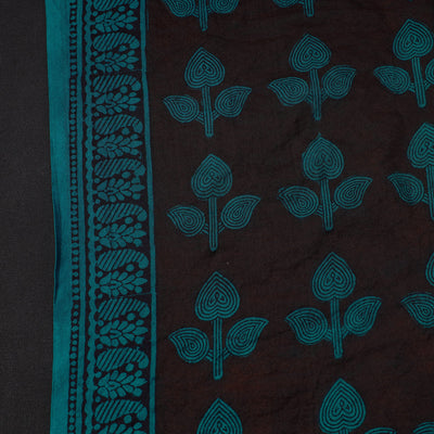 Black - Chanderi Silk Handloom Bagh Block Print Fabric