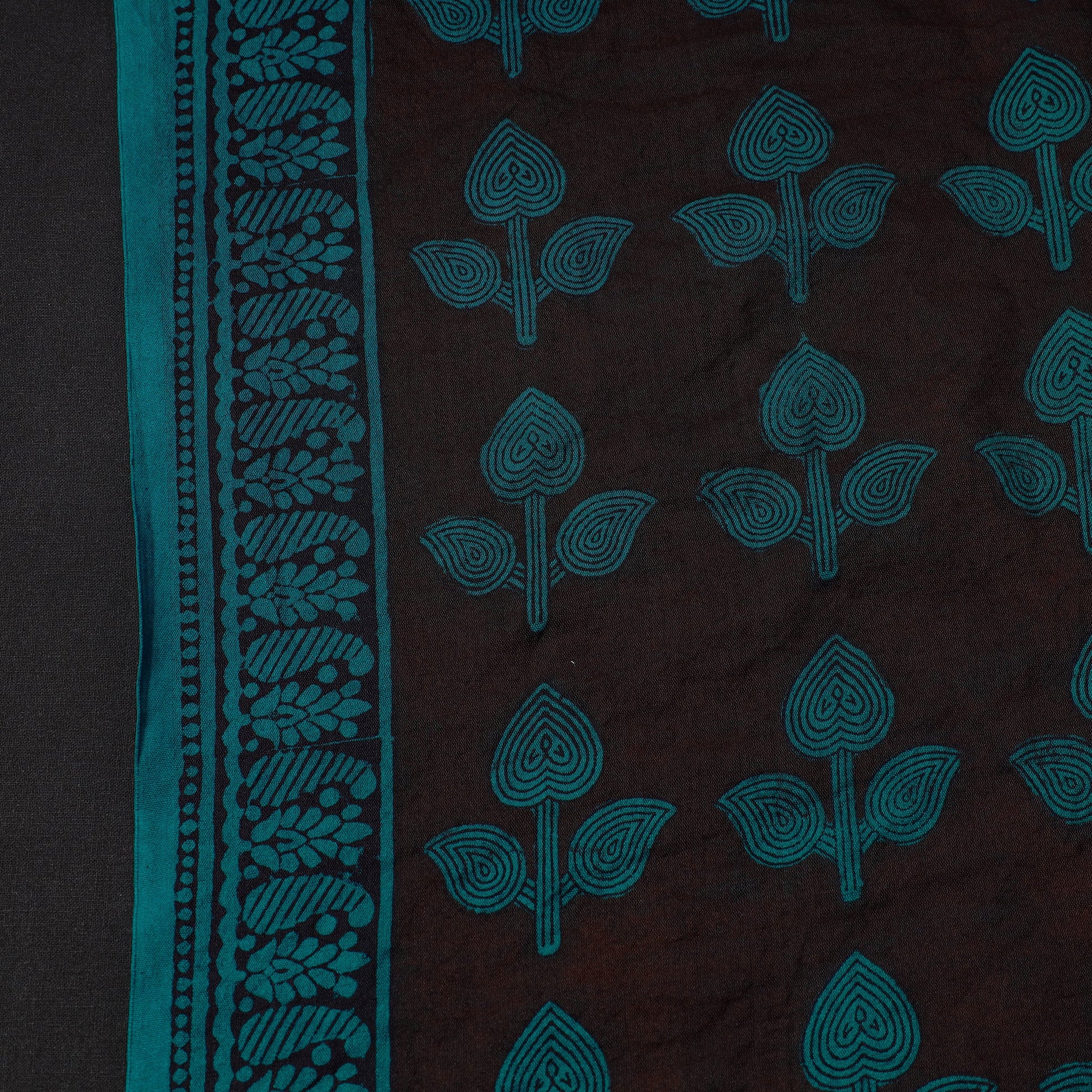 Black - Chanderi Silk Handloom Bagh Block Print Fabric