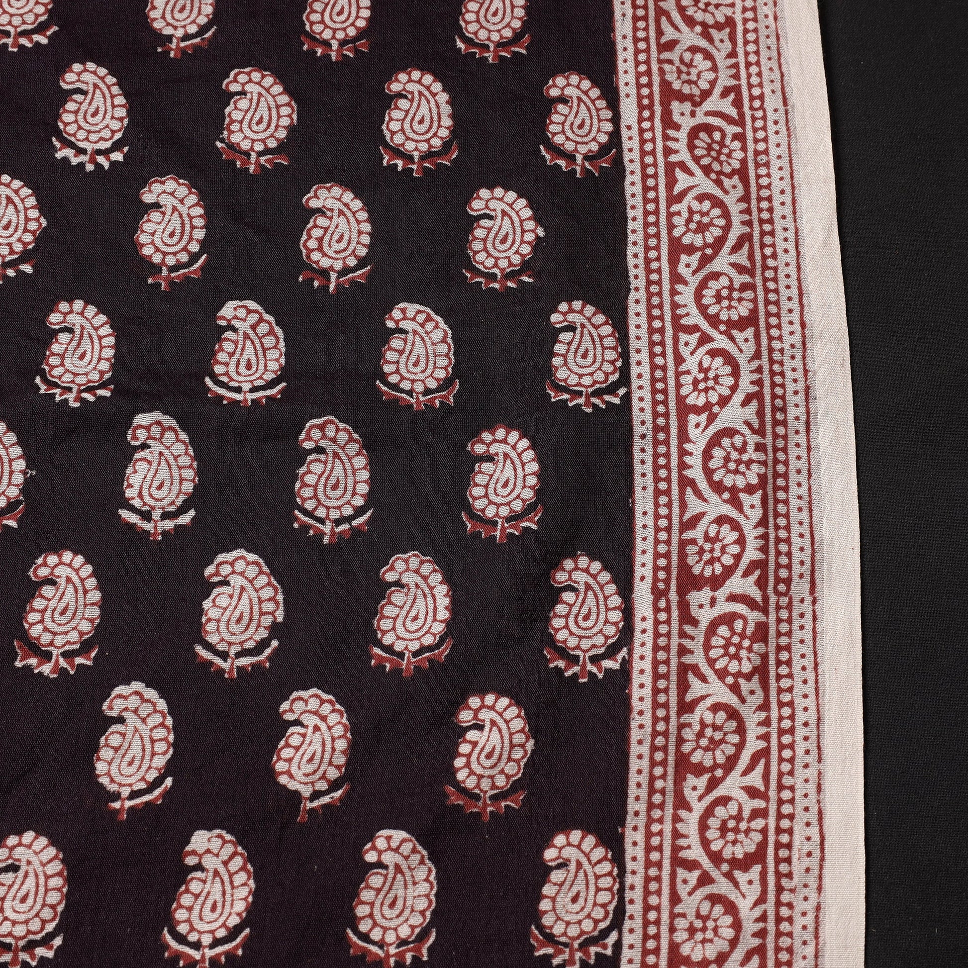 Black - Bagh Hand Block Printed Chanderi Silk Handloom Fabric
